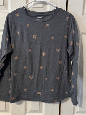 Sonoma Long Sleeve Crew Neck Grey Printed Tee - Size Large - 100% Cotton